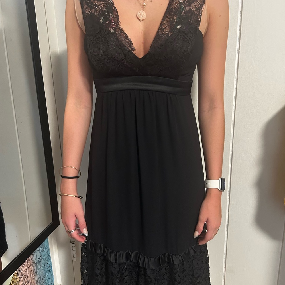BCBGMaxAzria Black Lace V-Neck Gown